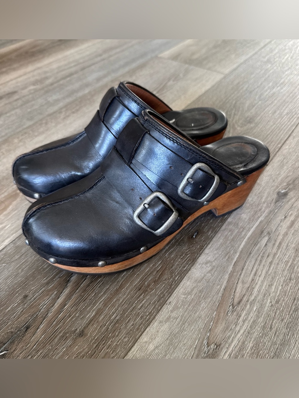 Ariat Shoes Slides Womens Size 9 Black Leather Clog Mule Buckle Studded Wood